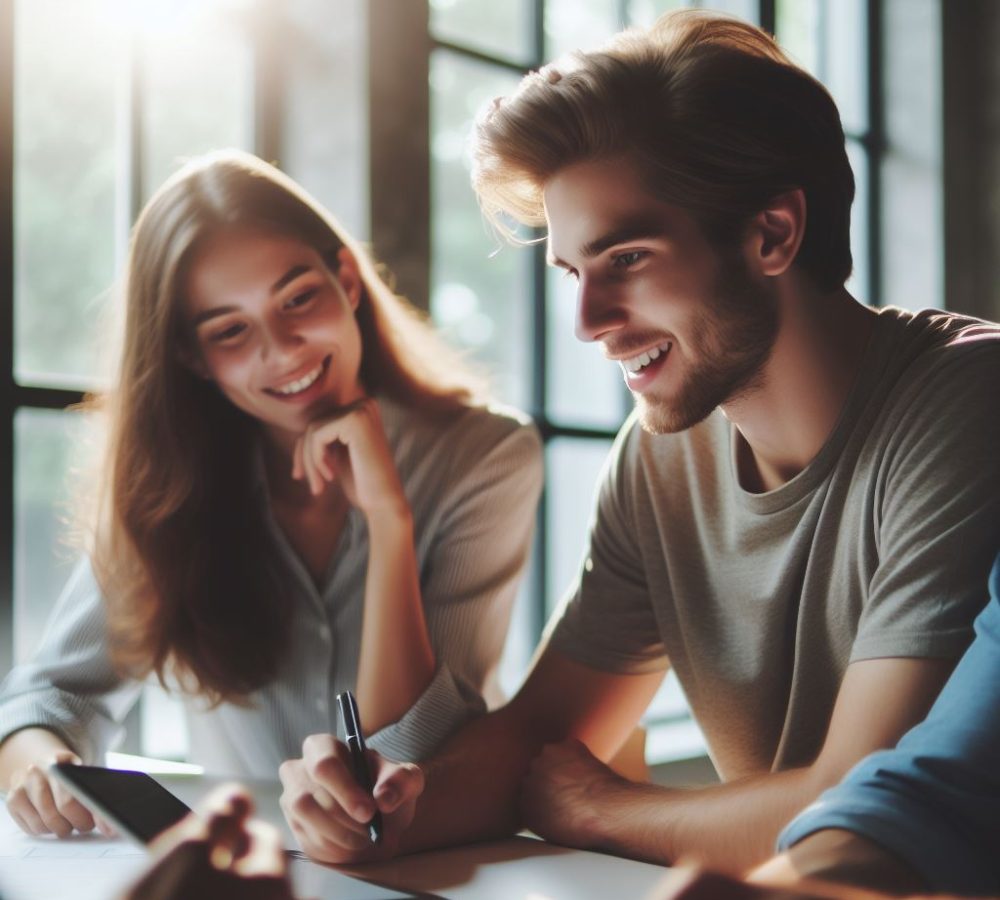 Smiling man and woman